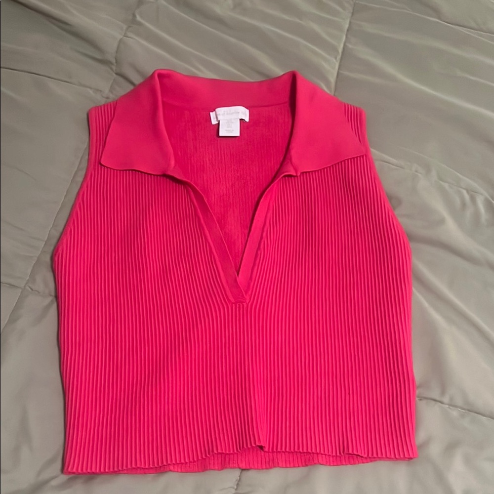 House of Harlow Hot Pink Sleeveless Crop Tank Top with V-neck NWOT